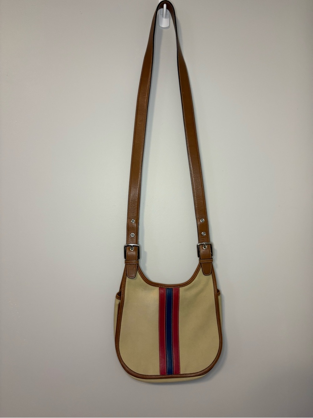Y2K Coach Varsity Heritage Striped Saddle Crossbody Canvas/Leather Bag